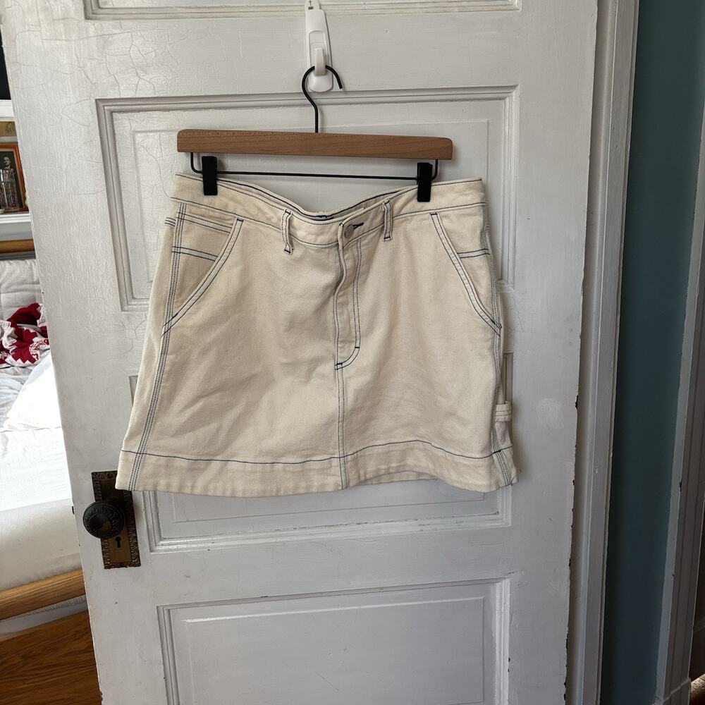 Lee White High Waisted A-line Mini‎ Denim Skirt With Contrasting Topstitching